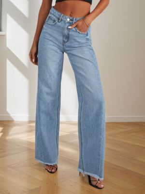 Jean jambes larges femme, denim décontracté
