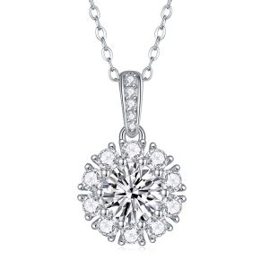 1Blossom - Pendentif 1 carat moissanite S925 argent/platine fleur