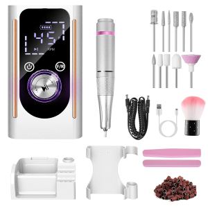 Perceuse à ongles électrique rechargeable 45000 tr/min, 11 forets