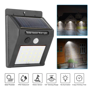 Lampe solaire 20 DEL détecteur mouvement PIR extérieur
