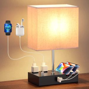 Lampe table dimmable USB, ports prise, LED