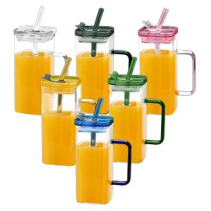 6 verres carrés borosilicate 6 couleurs pailles couvercle