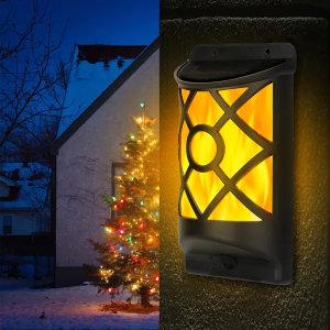 Lampe solaire flamme 96 DEL murale étanche allumage auto