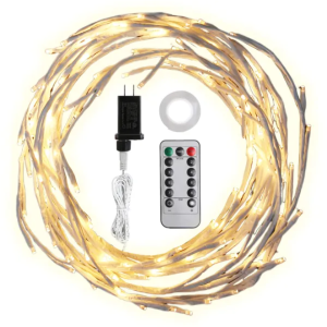 Couronne fleurs bouleau, guirlande lumineuse, minuteur, 8 modes, IP45