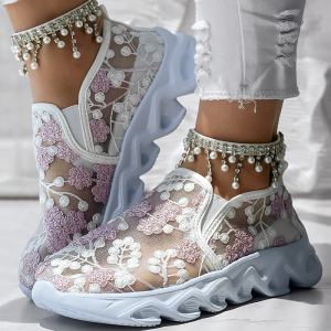 Espadrille maille transparente paillettes respirante