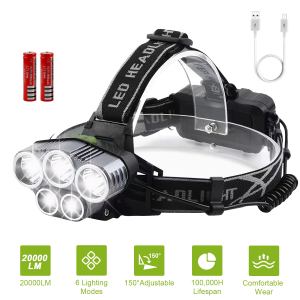Lampe frontale rechargeable 20000 lumens 6 modes camping/randonnée