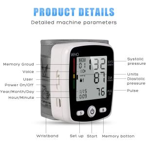 Tensiomètre Poignet Automatique, 2 Utilisateurs, 180 Mémoires, USB