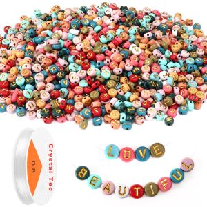 Perles alphabet couleur 1900pc acrylique or 4x7mm
