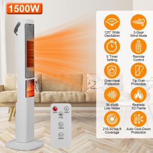 Radiateur tour céramique oscillant 1500W 3 vitesses télécommande
