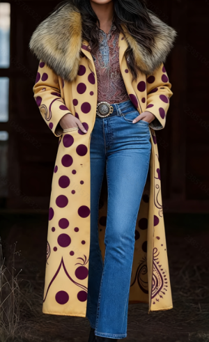 Manteau femme rétro imprimé chaud long