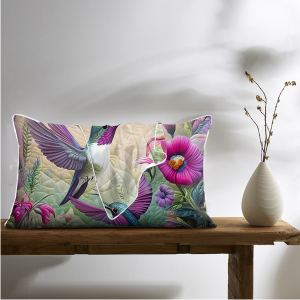 2 taies oreiller satin colibri art chambre toutes saisons