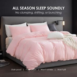 Ensemble housse couette unie, blanc et rose, microfibre, design minimaliste