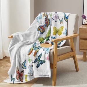 1pc couverture imprimée papillons colorés flanelle douce multi-usage