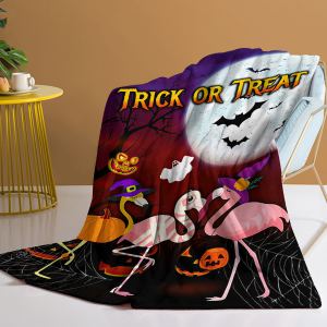 1pc couverture de flanelle motif flamant rose Halloween douce