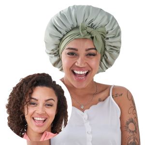 Bonnet soie nuit femme, cheveux naturels boucles