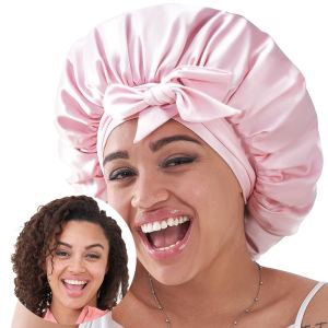 Bonnet satin sommeil femme, cheveux ondulés