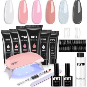 Kit Poly Gel 6 pcs avec Lampe UV, Pinceaux et Formes Ongles