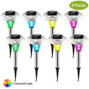 8 pcs luminaires solaires jardin IP44, chemin LED couleur