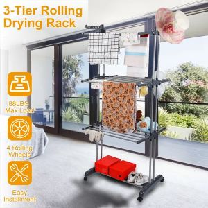 Séchoir vêtements roulant pliable, support penderie linge