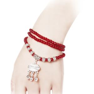 Bracelet femme perles agate rouge porte-bonheur