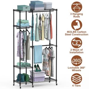 Portant vêtements 4 étages acier roulettes 44.9x17.13x77.95po