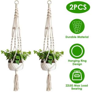 2 crochets plante corde coton 40po, 4 pattes, suspension pot fleur
