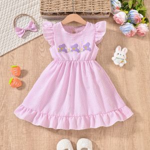 Robe brodée lapin col rond manches courtes fillette