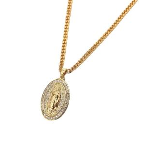 Collier pendentif Vierge Marie zircon acier vintage homme
