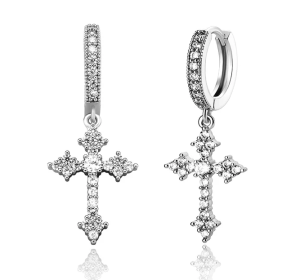 Boucles oreilles croix dangle hoop zircon homme paire