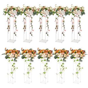 10PCS 23.6inch High Wedding Flower Stand, With Acrylic Laminate,Acrylic Vase Column Geometric Centerpiece Stands, Floral Display Rack For T-Stage Events Reception, Party Decoration Home
