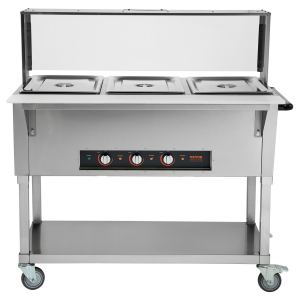 Chauffe-mets commercial 3 bacs, table vapeur 1500W inox