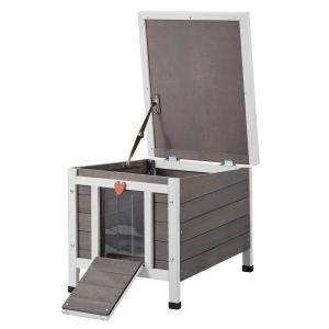 Abri chat bois féral extérieur, toit portes PVC