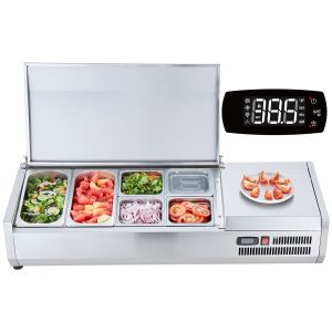 Station préparation réfrigérée 135 W, inox, 2 bacs 1/3 et 4 bacs 1/6