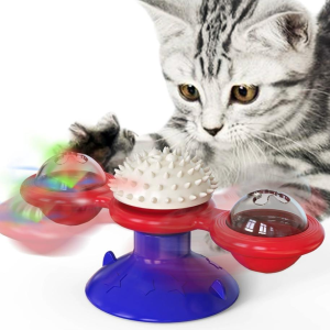 Jouet moulin interactif pour chat avec lumière LED et herbe à chat