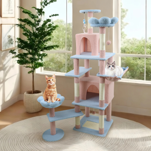 Arbre chat 71po fleur grand condo, hamac bleu