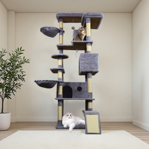 Arbre chat 4,6" base large 3 condos, 11 poteaux sisal, gris