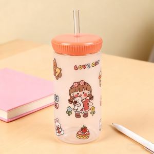 Bouteille paille dessin animé 500ml rose