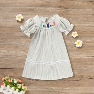 Robe fille enfant lapin floral à carreaux, dentelle