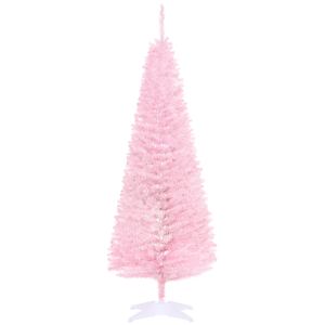 HOMCOM Sapin de Noël artificiel 5', mince, 294 branches, support plastique, rose