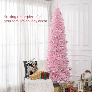 HOMCOM Sapin Noël artificiel Douglas mince 8pi rose 1168 branches