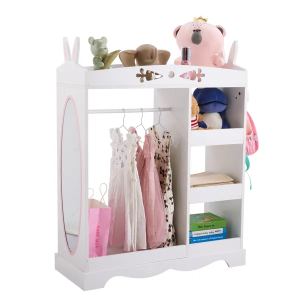Armoire enfant MDF blanc, 1 miroir, 3 tablettes, design oreilles