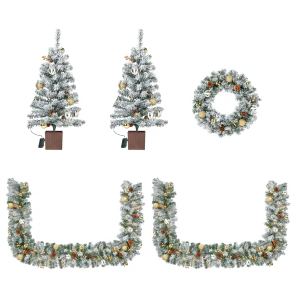 Ensemble déco Noël 4 pièces, guirlande, couronne, arbres LED