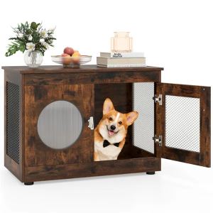 Table cage chien 2-en-1 rustique 32,5"x18,5"x23,5"
