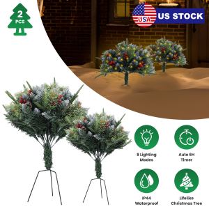 2 sapins urne DEL 50 perles, cônes, baies, IP44, trépied