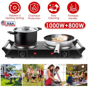 Cuisinière portable 1800W double brûleur, 5 températures, VR
