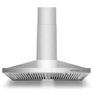 Hotte cuisine 30po murale inox 3 vitesses LED boutons, filtre baffle