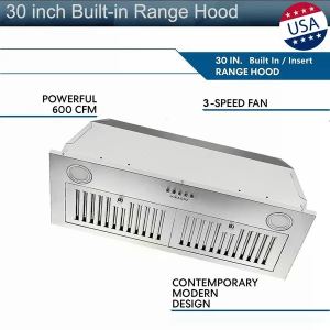 Hotte intégrée 30", 600 CFM, acier inox, convertible