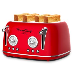 Grille-pain 4 tranches rétro rouge 1650W