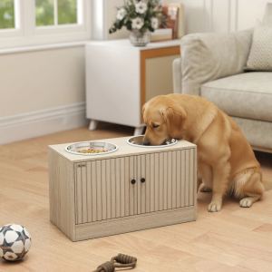 Bol surélevé pour chien avec 2 bols acier inox et tiroir