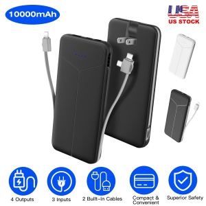Batterie externe 10000mAh 2 câbles intégrés 4 sorties